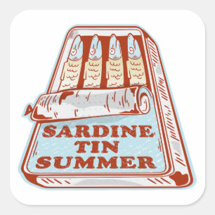 Sardine tin zomer vierkante sticker