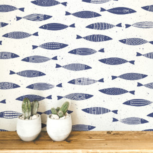 Sardine Vis Navy Blauw Wit Kust Behang
