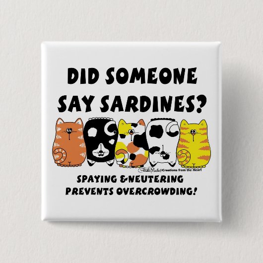 sardinekatten vierkante button 5,1 cm (Voorkant)