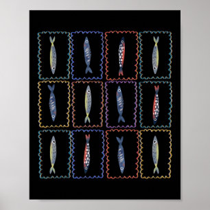 Sardines Blik Vis Tomaat Meisje Zomer Kust Blik Poster