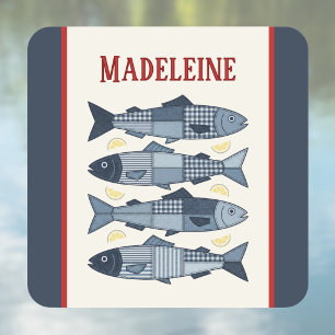 Sardines Citroenen Patchwork Quilted Kust- Monogra Vierkante Sticker