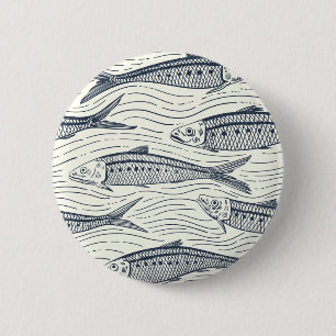 Sardines in Motion in marineblauw en ivoor Ronde Button 5,7 Cm