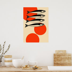 Sardines met Abstracte Zonnekringen Poster