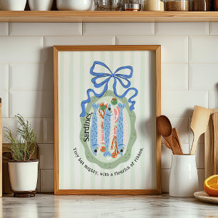 Sardines op een bord met blauwe strik keukenposter poster