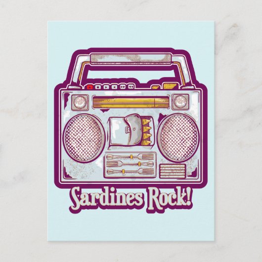 Sardines Rock Funny 80's Stereo Briefkaart (Voorkant)