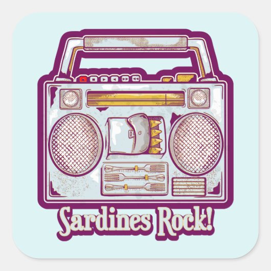 Sardines Rock Funny 80's Stereo Vierkante Sticker (Voorkant)