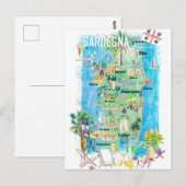 Sardinia Illustrated Travel Map Briefkaart (Voorkant / Achterkant)