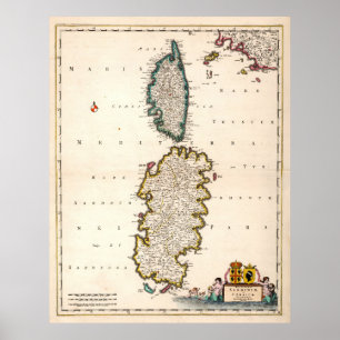  Sardinië en Corsica Map (1682) Poster