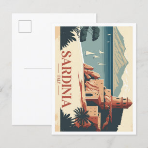 Sardinië Italië Vintage Reis Illustratie Postcar Briefkaart