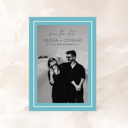 Sasha Aqua Modern Wedding Save The Date