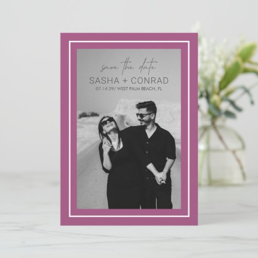 Sasha Mauve Modern Wedding Save The Date (Staand voorkant)
