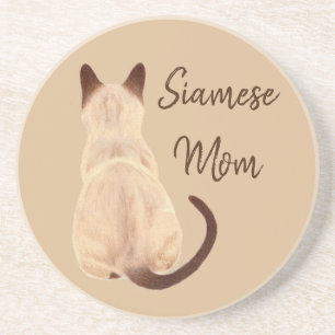 Sasha Siamese Cat Mam Kat, wegkijkend Uitzicht Zandsteen Onderzetter