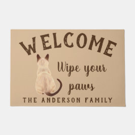 Sasha Siamese Cat Sitting Back Uitzicht Kat Aangep Deurmat