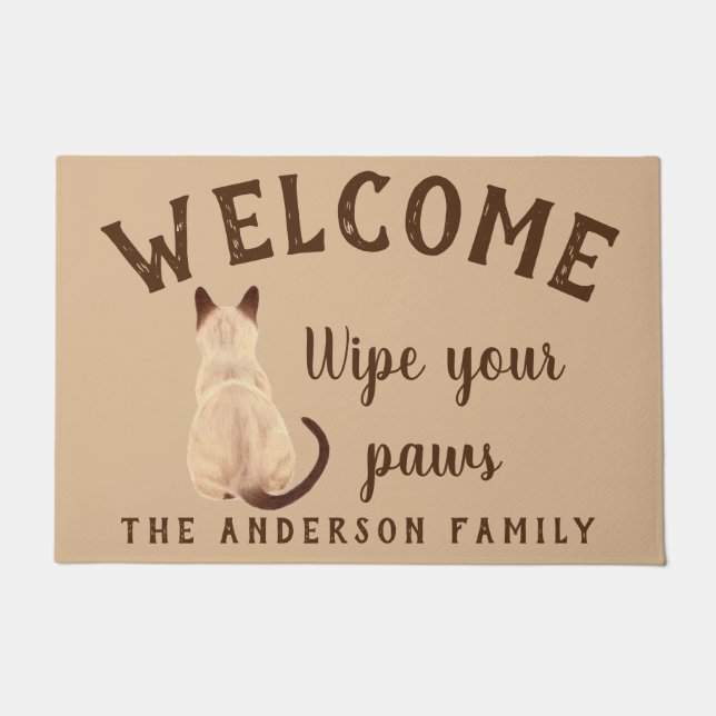 Sasha Siamese Cat Sitting Back Uitzicht Kat Aangep Deurmat (Voorkant)