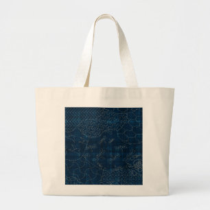 Sashiko-achtige borduurachtige imitatie grote tote bag