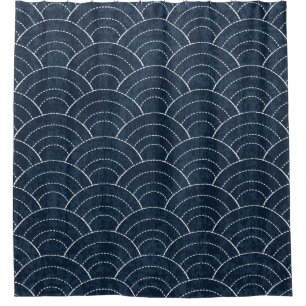 Sashiko borduurwerk: Indigo Japans patroon. Douchegordijn