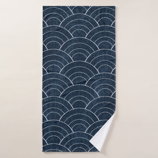 Sashiko sans soudure motif de teinture indigo avec (Serviette de bain)