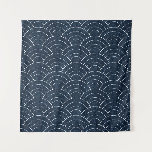Sashiko seamless indigo dye pattern with traditie wandkleed (Voorkant)