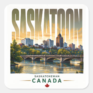 Saskatoon Canada Silhouette Zuid Saskatchewan Rivi Vierkante Sticker