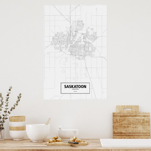 Saskatoon, Saskatchewan (zwart op wit) Poster (Keuken)