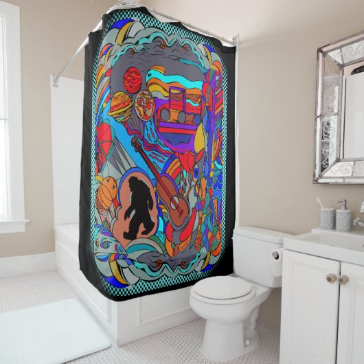 Sasquatch Abstract Doodle Art douchegordijn (In situ)