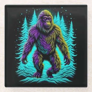 Sasquatch Bigfoot in Blauwgroen en zwart Glazen Onderzetter