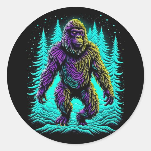 Sasquatch Bigfoot in Blauwgroen en zwart Ronde Sticker (Voorkant)