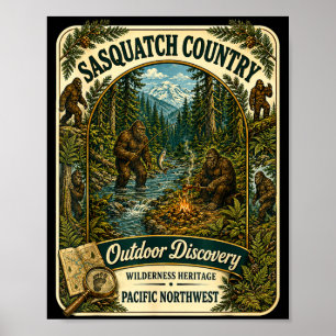 Sasquatch bigfoot landelijk kamperen buiten pacifi poster