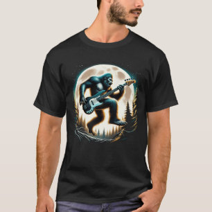 Sasquatch Bigfoot speelt basgitaar op vol T-shirt