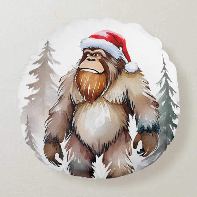 Sasquatch Bigfoot Yeti Kerstmis Rond Kussen (Voorkant)