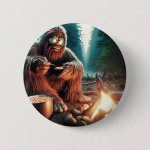 Sasquatch bij het kampvuur ronde button 5,7 cm