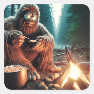 Sasquatch bij het kampvuur vierkante sticker