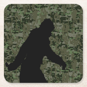 Sasquatch Black Silhouette Digital Camouflage Vierkante Kartonnen Onderzetter