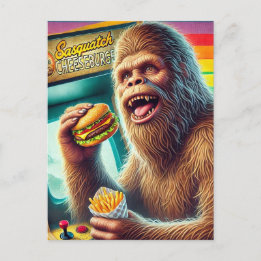 Sasquatch Cheeseburger en Fries Retro Arcade Briefkaart