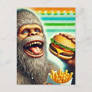 Sasquatch Cheeseburger en Fries Retro Briefkaart
