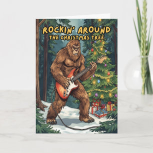 Sasquatch die rond de kerstboom rockt feestdagen kaart
