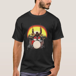 Sasquatch Drummer Art Bigfoot Playing Drums Rockin T-shirt