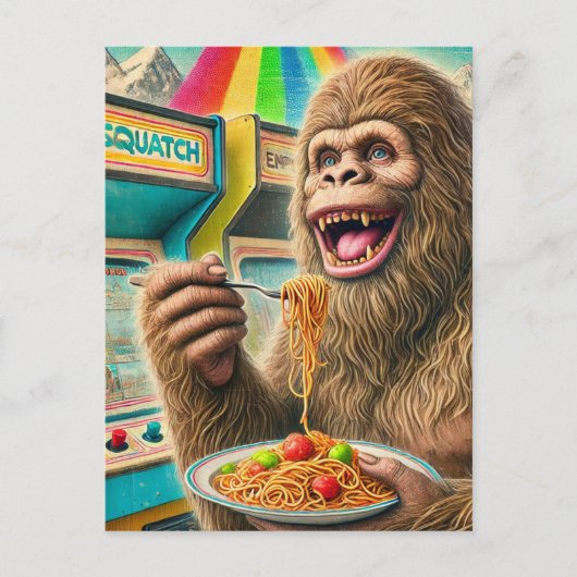 Sasquatch eet spaghetti briefkaart (Voorkant)