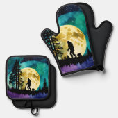 Sasquatch en Beer op de berg Ovenwant & Pannenlap Set (Voorkant / Achterkant)