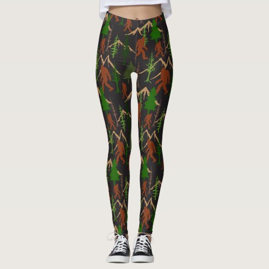 Sasquatch en bosbomen Bigfoot Patroon Leggings (Voorkant)