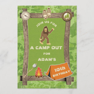Sasquatch en Camo Camp Out Birthday Party Kaart