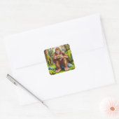 Sasquatch en de Cheesburger in een Mossy Forest Vierkante Sticker (Envelop)