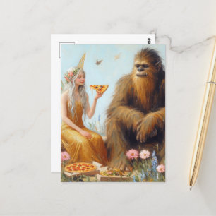 Sasquatch en de Fairy Pizza datum Briefkaart