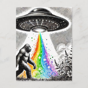 Sasquatch en de UFO in een weide Briefkaart