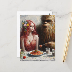 Sasquatch en zijn date op Spaghettinacht Briefkaart