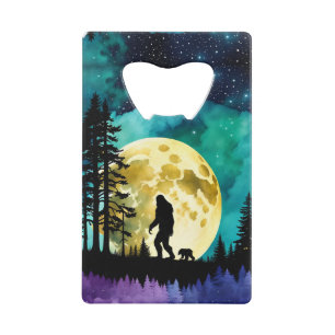 Sasquatch en zijn huisdier Beer Volle Maan Kredietkaart Flessenopener