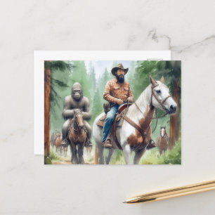 Sasquatch geniet van een wandeltocht briefkaart