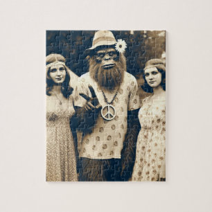 Sasquatch Hippie Sepia met twee vrouwen Legpuzzel