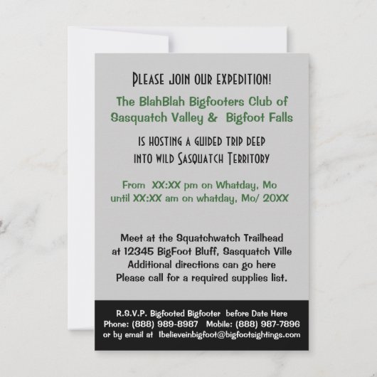 Sasquatch Hunter Funny Invitation to find Bigfoot Kaart (Achterkant)