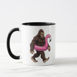Sasquatch in een Flamingo Drijver Grappige Cryptid Mok